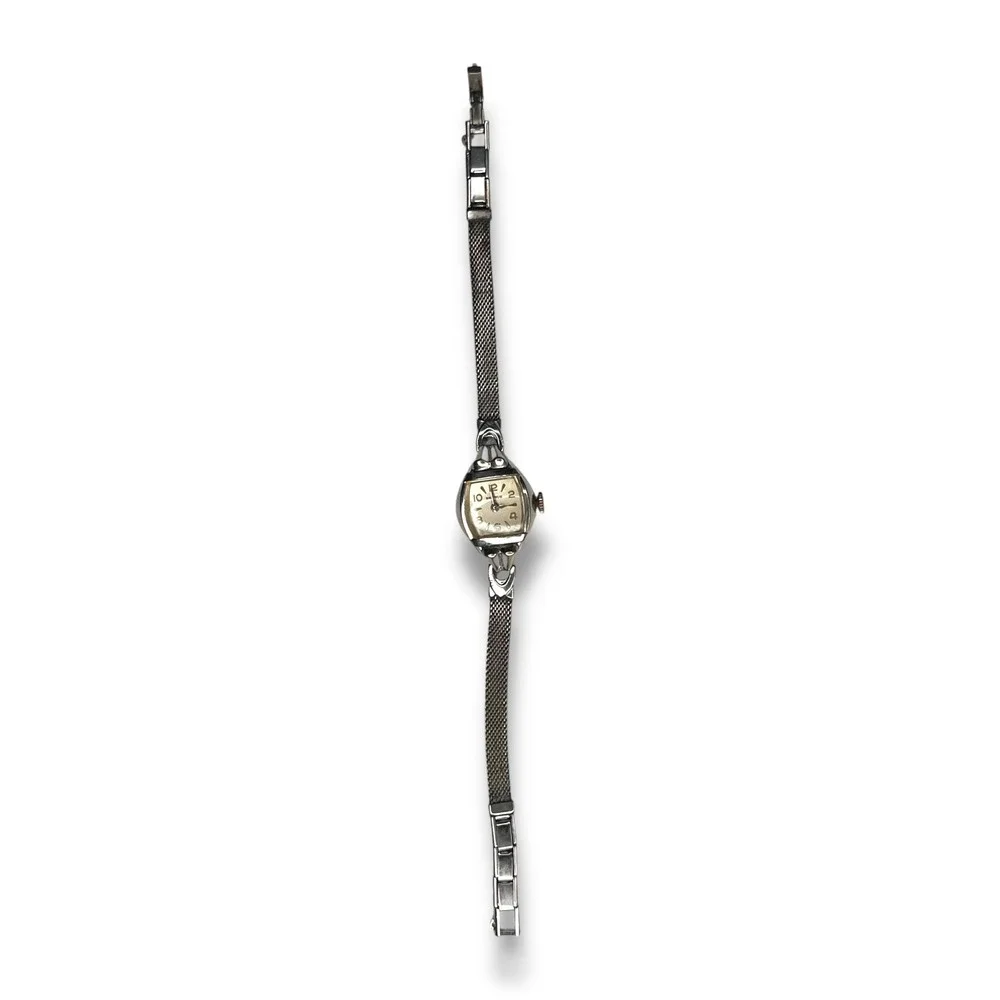 Vintage Benrus Womens Watch Wind Up Silver Tone 10k RGB Swiss Stretch‎ Band